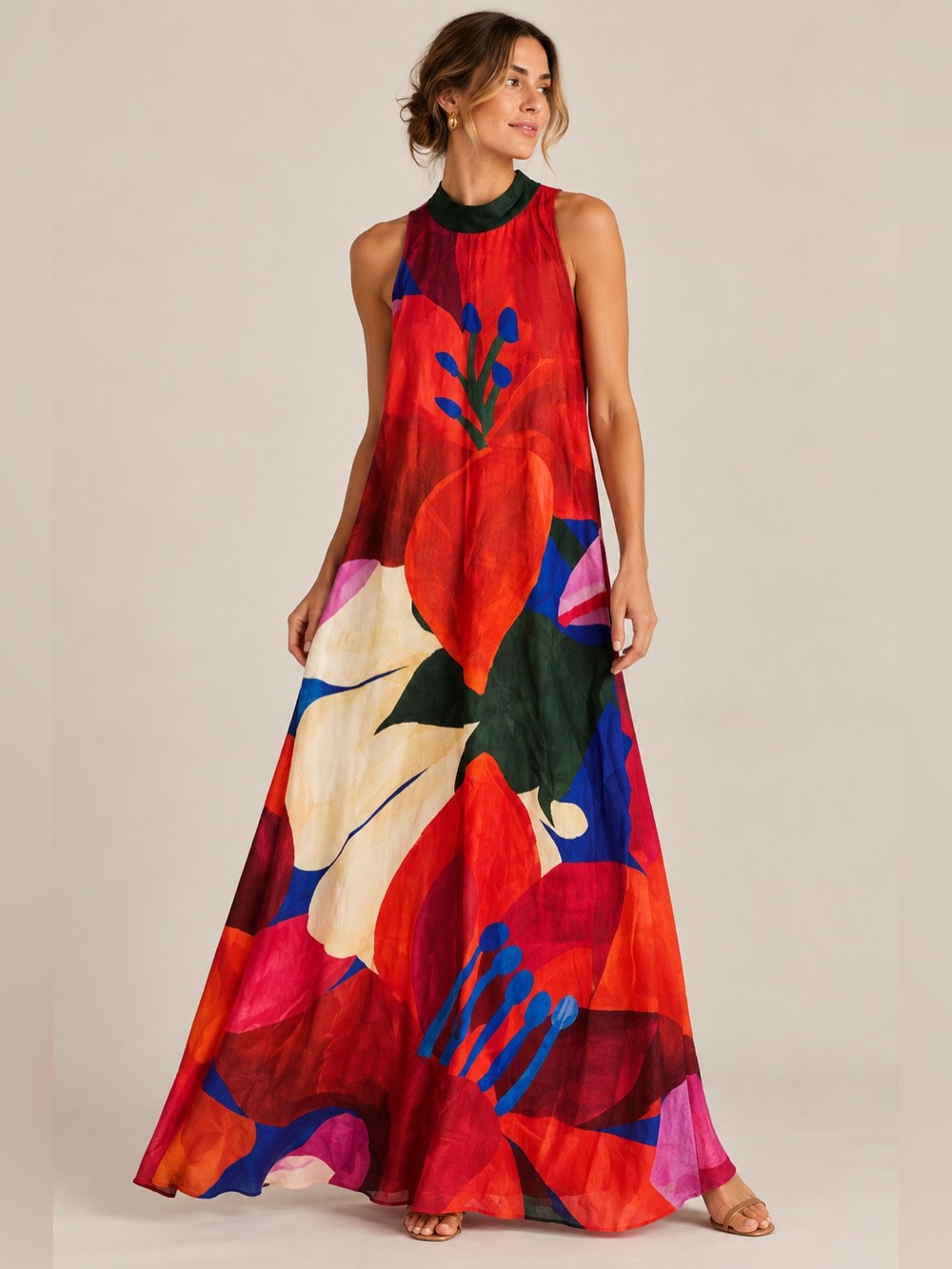 FARM Rio Colorful Floral Maxi Dress Red Multicolor Sleeveless Size M